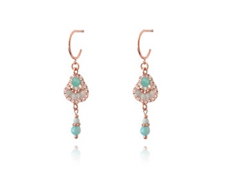 Amazonite & Jade 925 Silver rose gold plated stud earrings