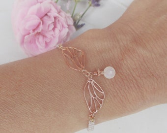 Butterfly bracelet 925 silver rose gold plated