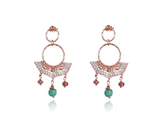 Amazonite ear studs 925 silver rose gold plated