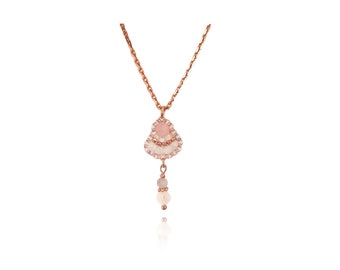 Moonstone & Quartz Necklace 925 Silver rose rose gold plated