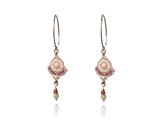 Moonstone & garnet earrings 925 silver rose gold plated