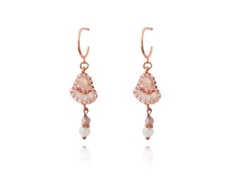 Quartz & Moonstone Earrings 925 Silver Rose Gold Plated