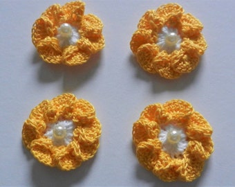 4 Crochet Flowers Flowers Appliqués PatchTable Decoration Cotton
