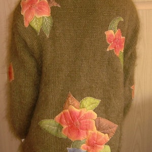 Vintage Strickjacke Mohairjacke Jacke mit Seidenbumen oliv Gr. 44/46 Mohairgarn Bild 3