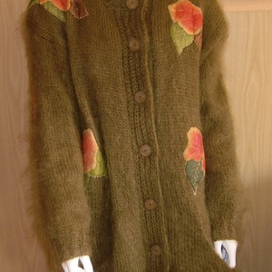 Vintage Strickjacke Mohairjacke Jacke mit Seidenbumen oliv Gr. 44/46 Mohairgarn Bild 2