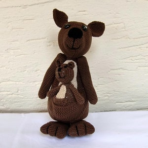 Kangaroo with baby brown crocheted 30 and 12 cm cotton amigurumi image 1