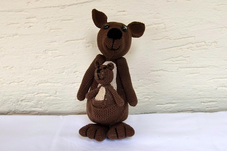 Kangaroo with baby brown crocheted 30 and 12 cm cotton amigurumi image 1