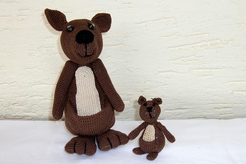 Kangaroo with baby brown crocheted 30 and 12 cm cotton amigurumi image 2