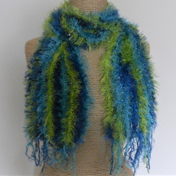 Schal  Schal mit Fransengarn blau-grün