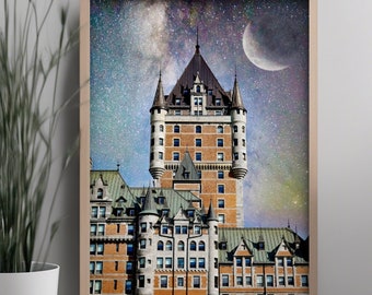 Le Chateau Frontenac Art print, Wall art, Quebec City, Canada, Archival art print, Hotel, Castle, Moon, Fantasy, Milky Way, Stars, Photo 220