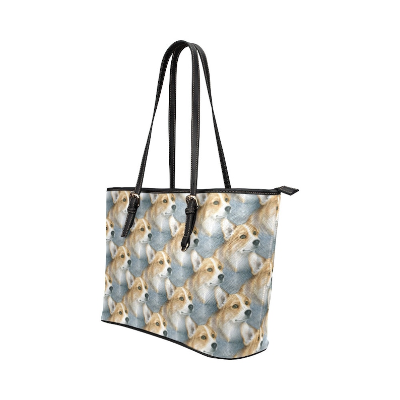 Leather tote bag Dog 89 Corgi blue art painting L.Dumas Tote Bag Dog art tote bag