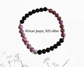 Armband, strech, African Jaspis, Onyx, 925 silber