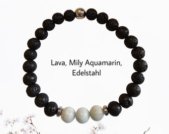 Armband, Lava, milky Aquamarin, strech, unisex