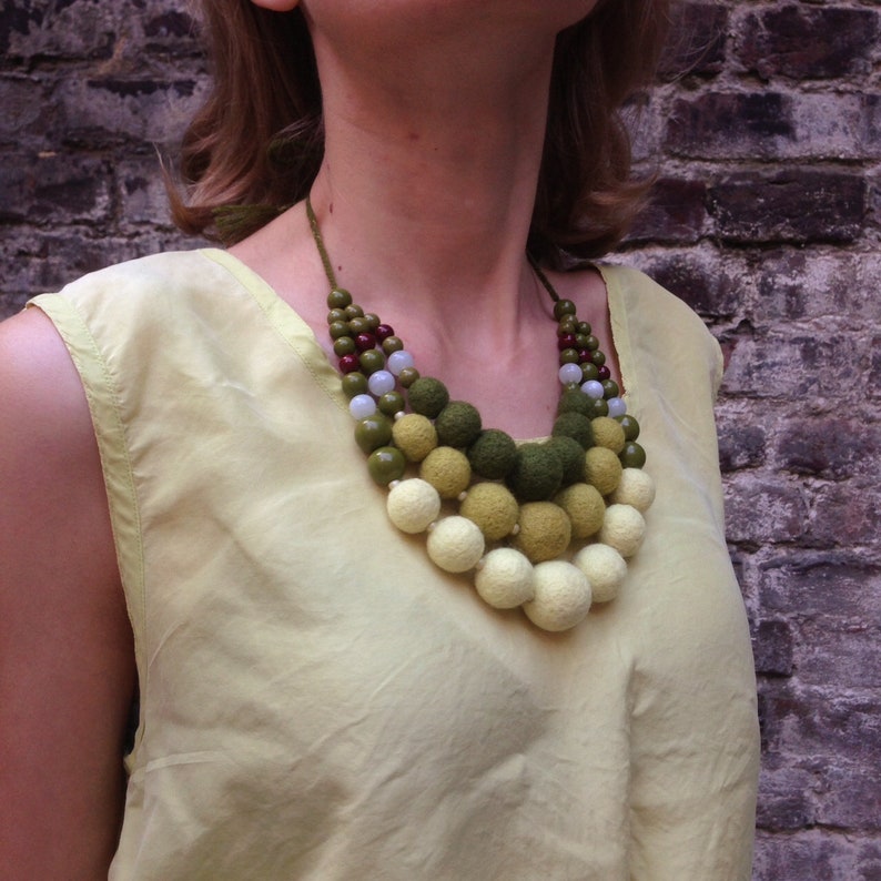 Olive Green Felted Necklace Wool accessories Chunky necklace Etsy