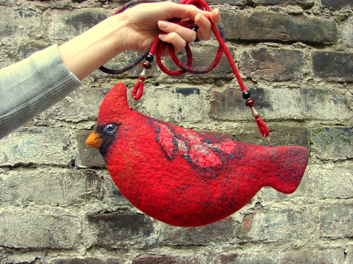Wool Felted Cardinal Bag Original Red Purse Elegant Crossbody Etsy