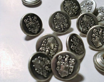 6 x delicate, silver buttons with coat of arms, eyelet, 1.3 cm, costume buttons, coat of arms buttons, sewing, decorating