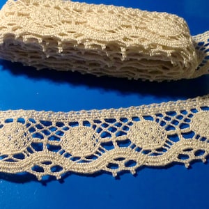 2,4 m Klöppelspitze mercerisiert, 3,5 cm, Hellbeige,  Vintage