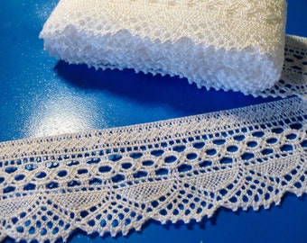 1.5 m high-quality lace, 5 cm, bobbin lace, white, 100% mercerized cotton, branded goods