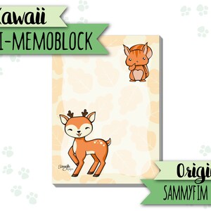 Mini bloc de notas kawaii "Amigos de los animales del bosque" (DIN A7)