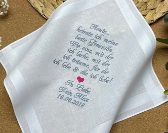 Personalized cloth handkerchief for wedding for bride and groom, wedding gift