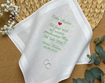 Besticktes Taschentuch zur Hochzeit für Braut oder Bräutigam