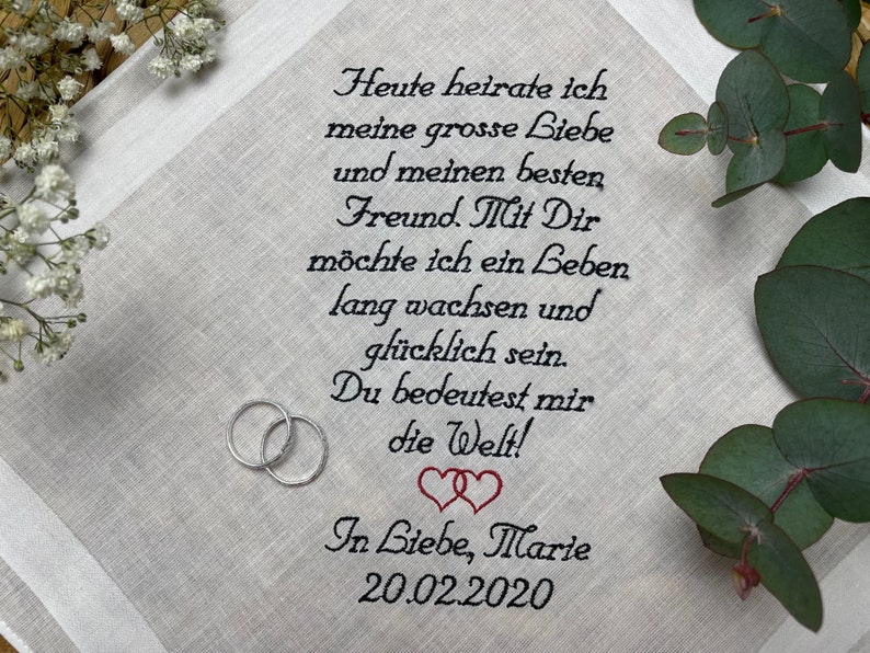 Hochzeitsgeschenk für den Bräutigam besticktes Stofftaschentuch von der Braut Bild 2