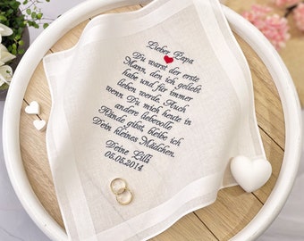 Wedding gift for father of the bride, embroidered fabric handkerchief