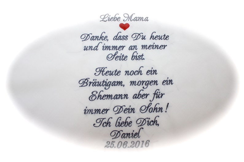 Taschentuch bestickt für die Mutter des Bräutigams Bild 2