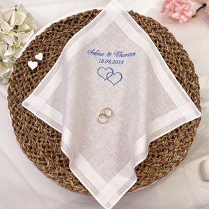 Embroidered handkerchief "Something Blue" for bride and/or groom