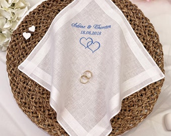 Embroidered handkerchief "Something Blue" for bride and/or groom