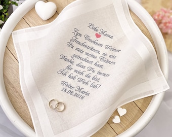 Embroidered wedding handkerchief for mother of the bride or father of the bride