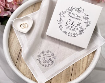 Printed fabric handkerchief bride and groom - variant: gypsophila