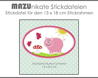 Stickdatei Applikation Button Schwein