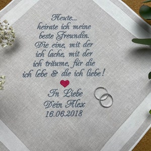 Personalisiertes Stofftaschentuch zur Hochzeit für Braut und Bräutigam, Hochzeitsgeschenk Bild 2