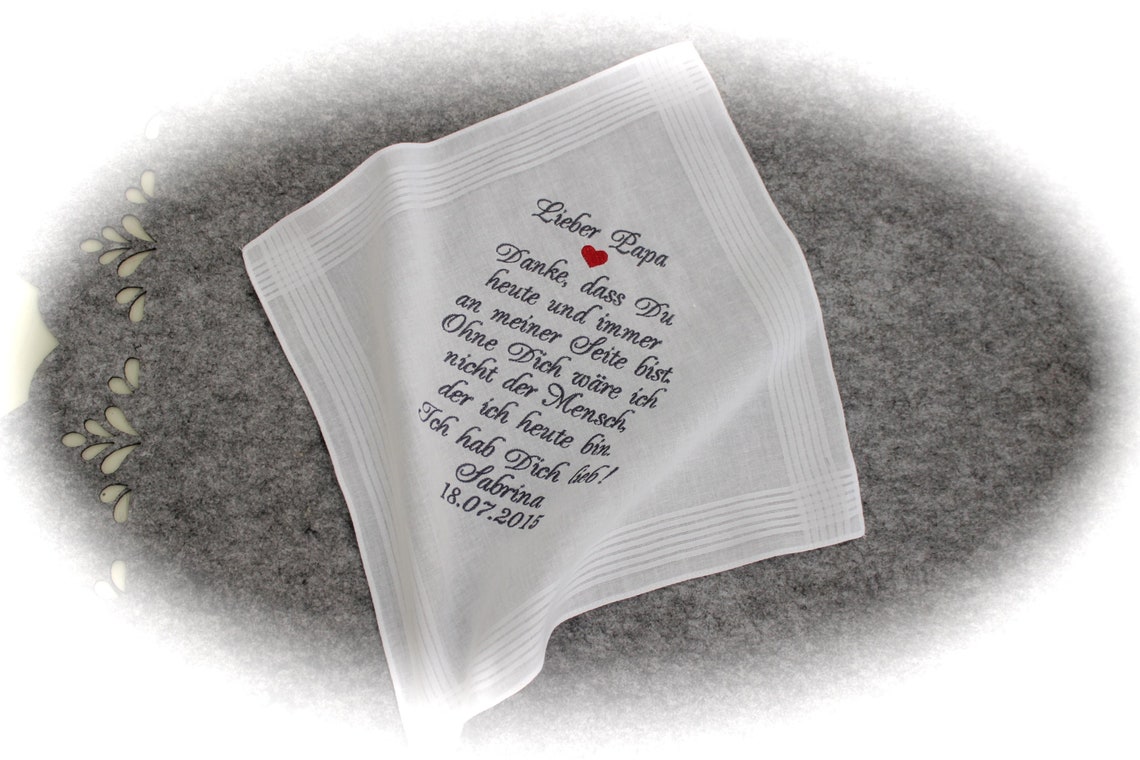 Besticktes Taschentuch zur Hochzeit für den Brautvater oder Etsy