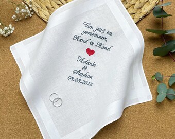 Wedding gift for bride and groom; Embroidered fabric handkerchief to catch tears of joy and as a souvenir