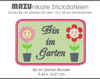 Stickdatei Applikation bin im Garten -  Blumen Stickrahmen 13 x 18 cm