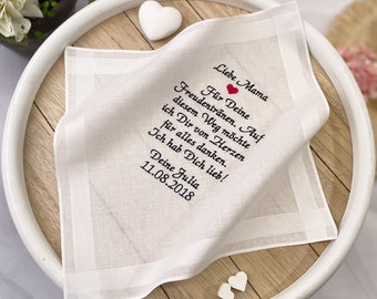 Embroidered wedding handkerchief for the mother of the bride, father of the bride, etc.