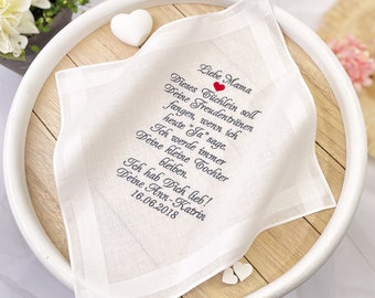 Embroidered handkerchief for the bride's mom or dad