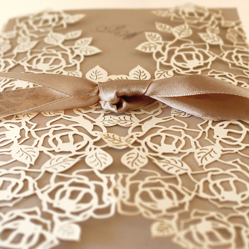 Wedding Invitation, lace, laser cut, ivory image 3