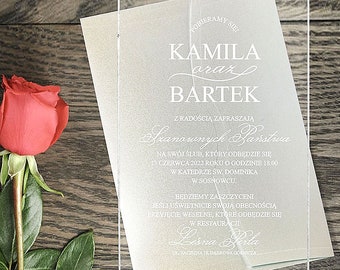 Transparent invitation Transparent plexiglass, engraving