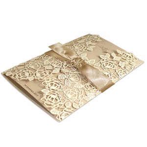 Wedding Invitation, lace, laser cut, ivory image 2