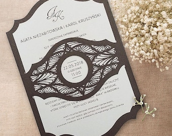 Wedding invitations One-page, intricate laser cut forming a band