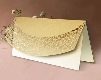 Zaproszenia ślubne Misterne wycięcie laserowe zdobione złoceniem, papier metalizowany