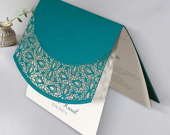 Wedding invitations Intricate laser cut decorated with silver plating, embossing, mass-dyed paper