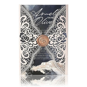 Wedding invitation, lace laser cut, satin insert in the touch, silvering