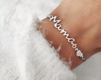 Armband Mama Herz Silber Makramee Farbwahl Filigran