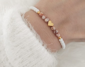 Zartes Perlenarmband Perlen Weiß Herz Gold Armband Freundschaftsarmband
