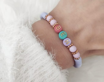 Bracelet personnalisé Perles Heishi Lilas Wish Lettres Initiales Bracelet Bracelet Initial Choix de couleur