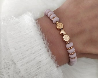 Bracelet personnalisé Perles en polymère Vintage Rose Lettres Lettres Initiales Bracelet Choix de couleur